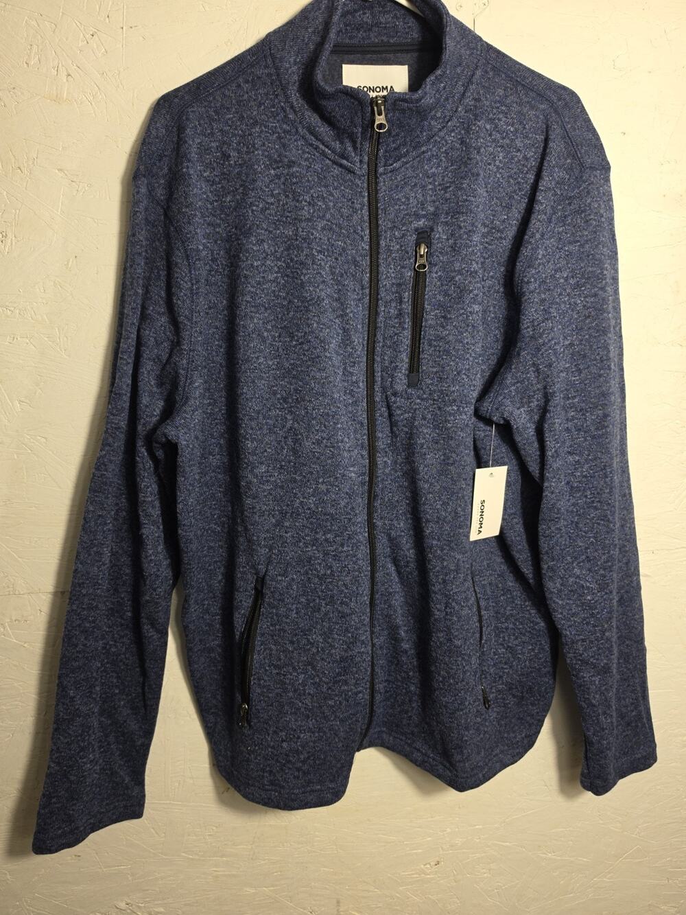 Sonoma Men's XXL DARK BLUE FULL ZIP JACKET W/ POCKETS COLLAR NWT